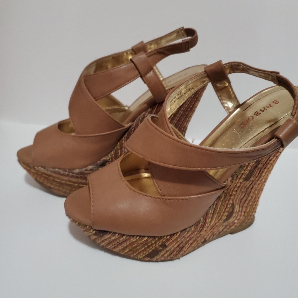 Nude Cross Strap Sandal Wedges